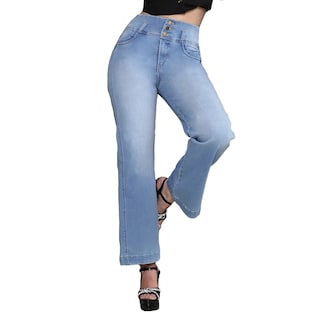 Foto 5 | Jeans Mujer Corte Recto Tiro Alto Stretch Azul Bajo