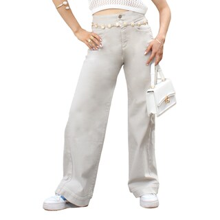 Foto 1 | Jeans Mujer Corte Recto Ancho Tiro Alto Algodón Hueso