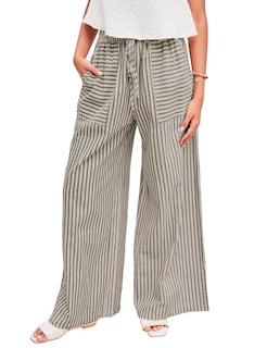 Foto 2 | Pantalones Anchos Yeokou De Algodón A Rayas Con Cordón Para Mujer - Venta Internacional.
