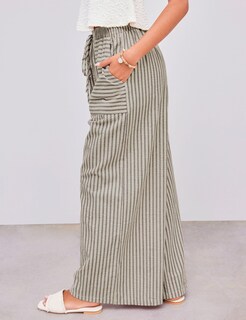 Foto 3 | Pantalones Anchos Yeokou De Algodón A Rayas Con Cordón Para Mujer - Venta Internacional.