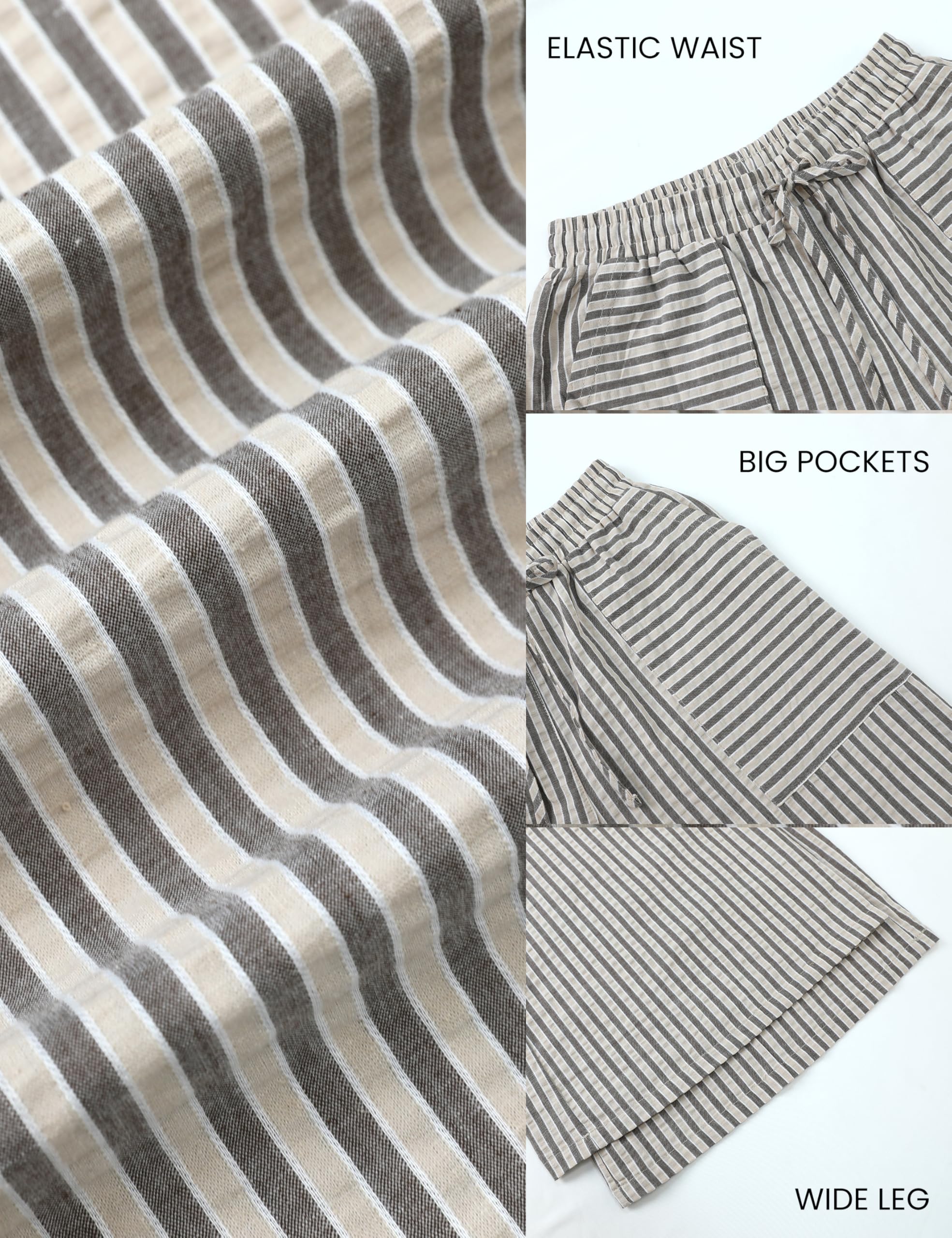 Foto 7 pulgar | Pantalones Anchos Yeokou De Algodón A Rayas Con Cordón Para Mujer - Venta Internacional.