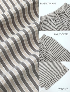 Foto 6 | Pantalones Anchos Yeokou De Algodón A Rayas Con Cordón Para Mujer - Venta Internacional.