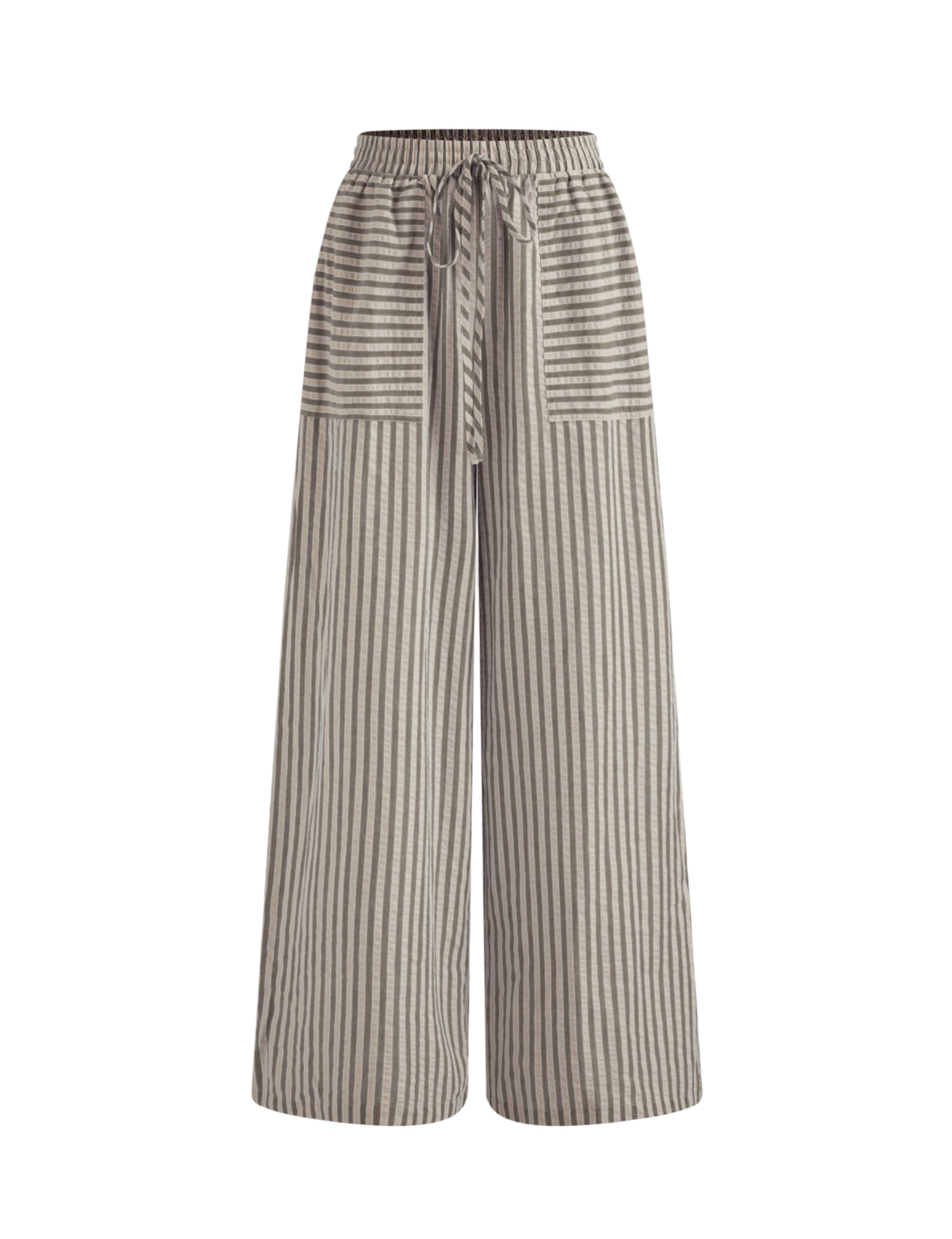 Foto 8 pulgar | Pantalones Anchos Yeokou De Algodón A Rayas Con Cordón Para Mujer - Venta Internacional.