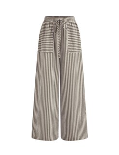 Foto 7 | Pantalones Anchos Yeokou De Algodón A Rayas Con Cordón Para Mujer - Venta Internacional.