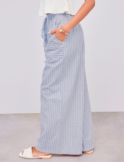 Foto 3 | Pantalones Anchos Yeokou Para Mujer Algodón A Rayas Azul Talla M - Venta Internacional.