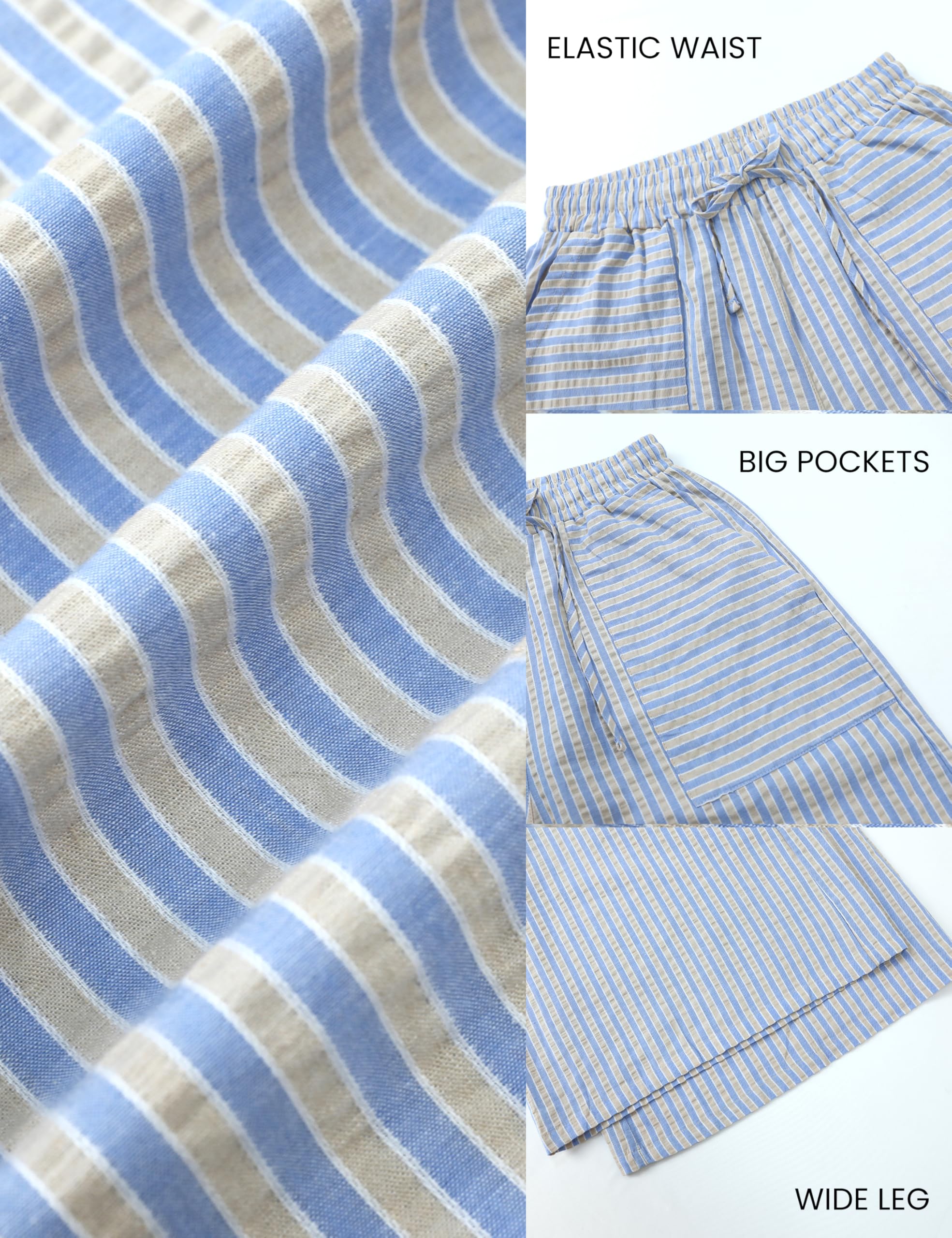 Foto 7 pulgar | Pantalones Anchos Yeokou Para Mujer  Algodón A Rayas  Azul  Talla M - Venta Internacional.