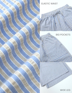 Foto 6 | Pantalones Anchos Yeokou Para Mujer Algodón A Rayas Azul Talla M - Venta Internacional.