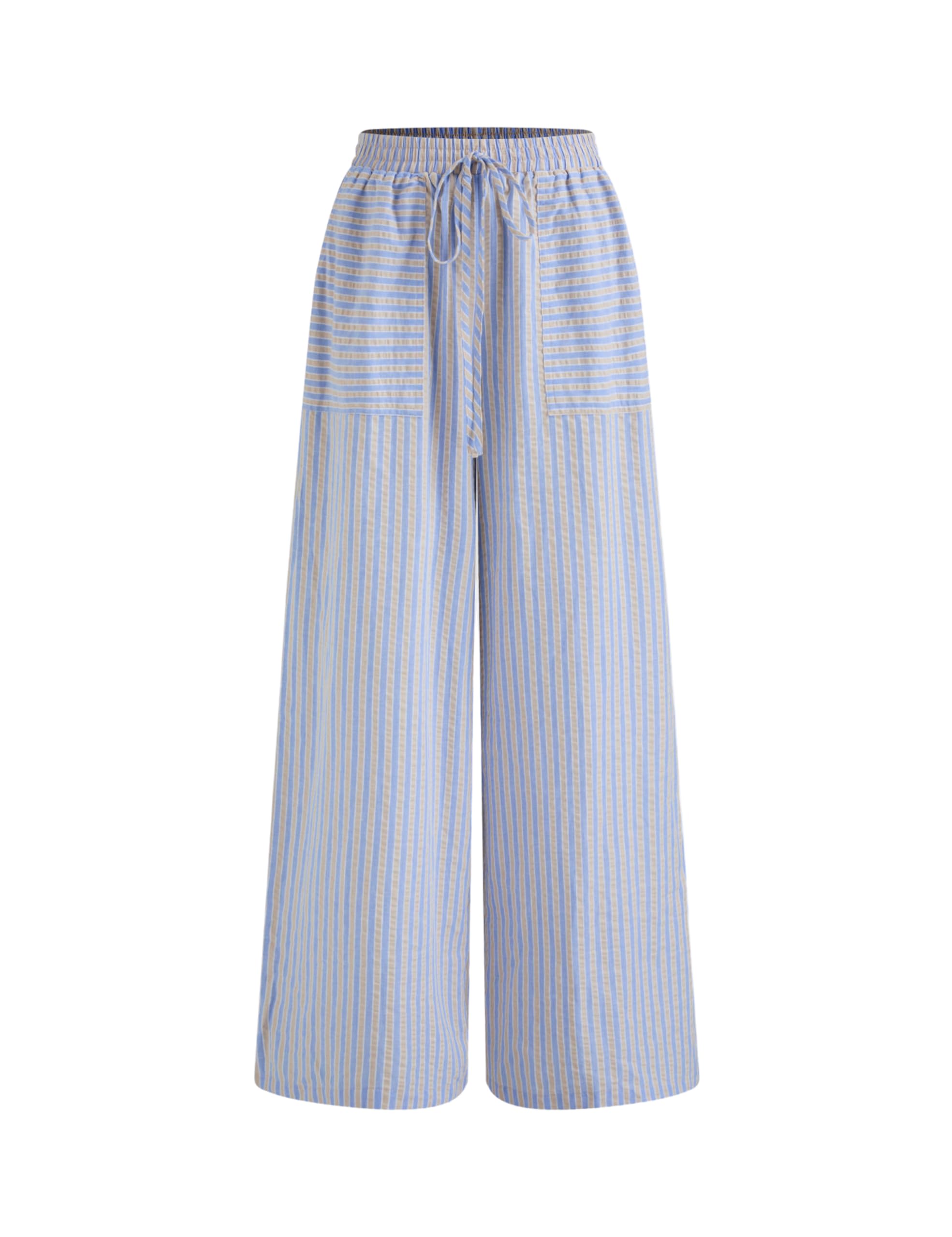 Foto 8 pulgar | Pantalones Anchos Yeokou Para Mujer  Algodón A Rayas  Azul  Talla M - Venta Internacional.