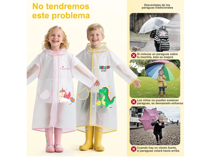 Foto 3 pulgar | Impermeable Xtellar Ecológico Totalmente Cubierto Para Niños, Poncho De Lluvia Transparente
