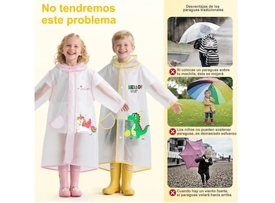 Foto 2 | Impermeable Xtellar Ecológico Totalmente Cubierto Para Niños, Poncho De Lluvia Transparente