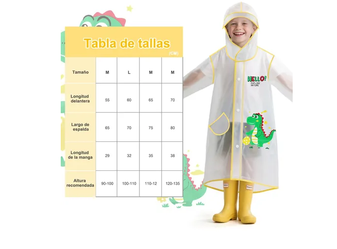 Foto 4 pulgar | Impermeable Xtellar Ecológico Totalmente Cubierto Para Niños, Poncho De Lluvia Transparente