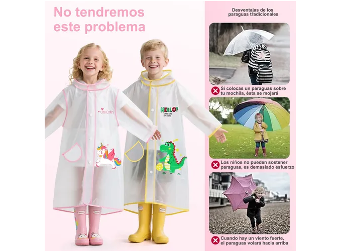 Foto 3 pulgar | Impermeable Xtellar Ecológico Totalmente Cubierto Para Niños, Poncho De Lluvia Transparente