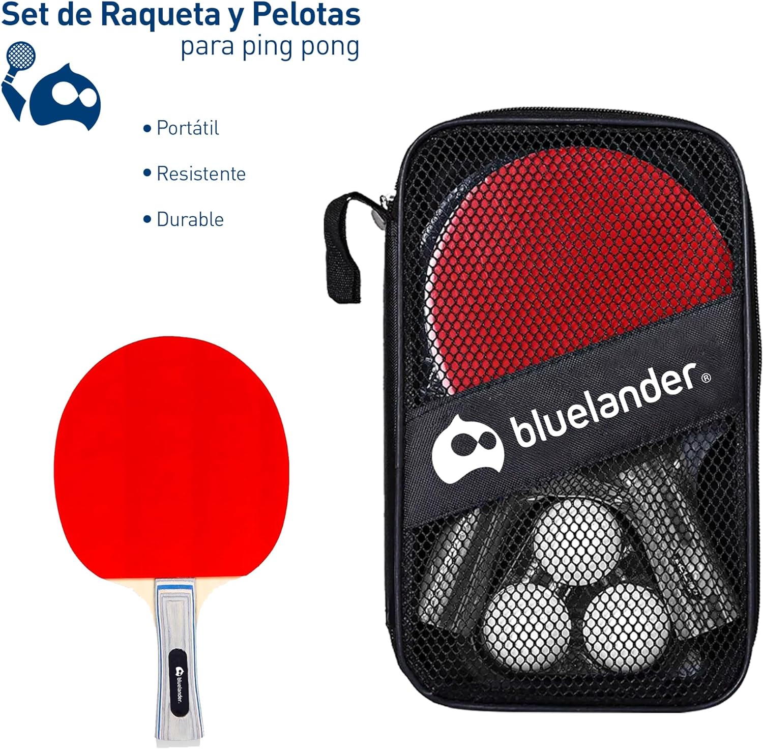 Foto 2 pulgar | Kit 2 De Raquetas De Ping Pong Con 3 Pelotas Y Funda De Raqueta Rojo Bluelander