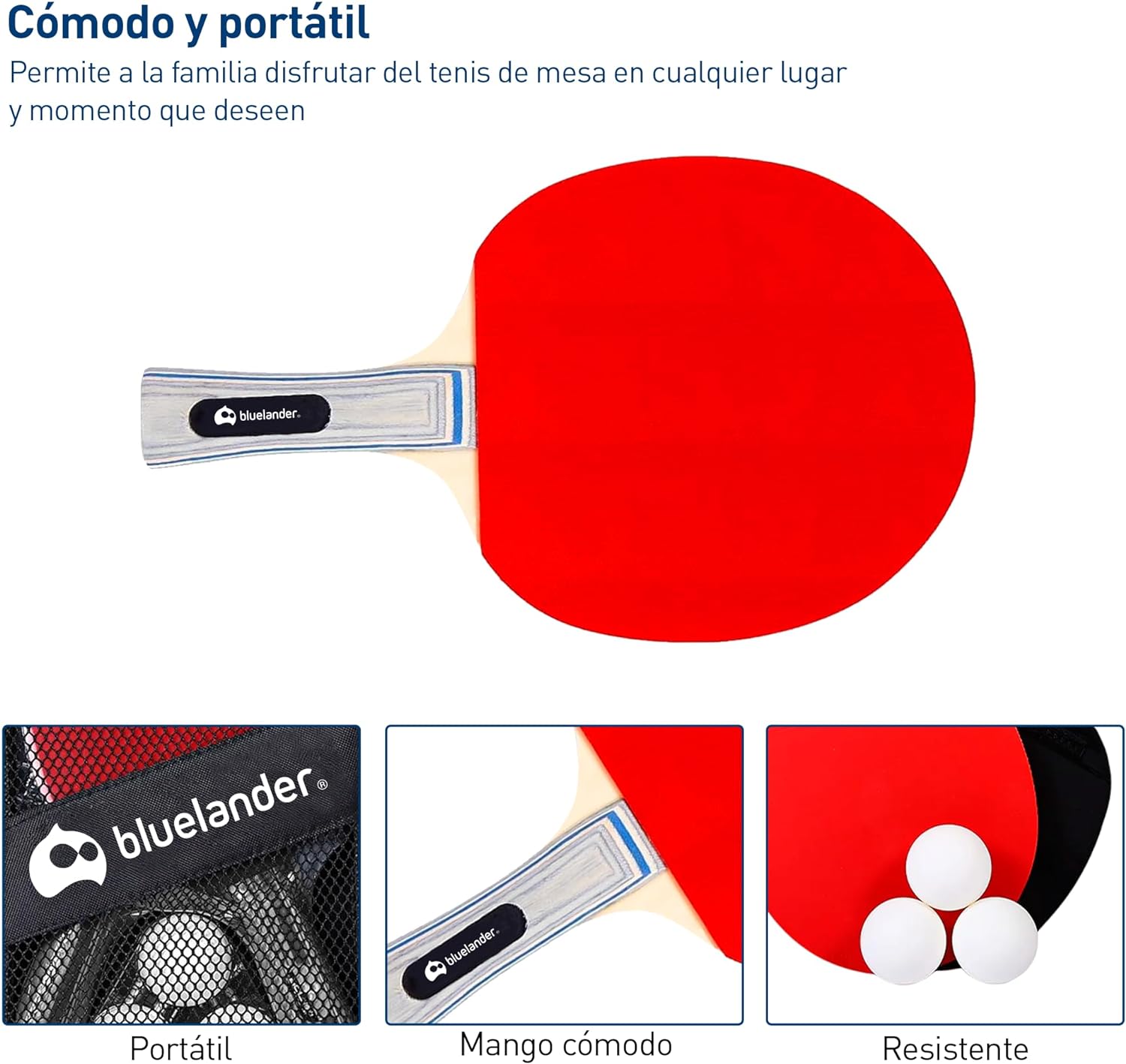 Foto 4 pulgar | Kit 2 De Raquetas De Ping Pong Con 3 Pelotas Y Funda De Raqueta Rojo Bluelander