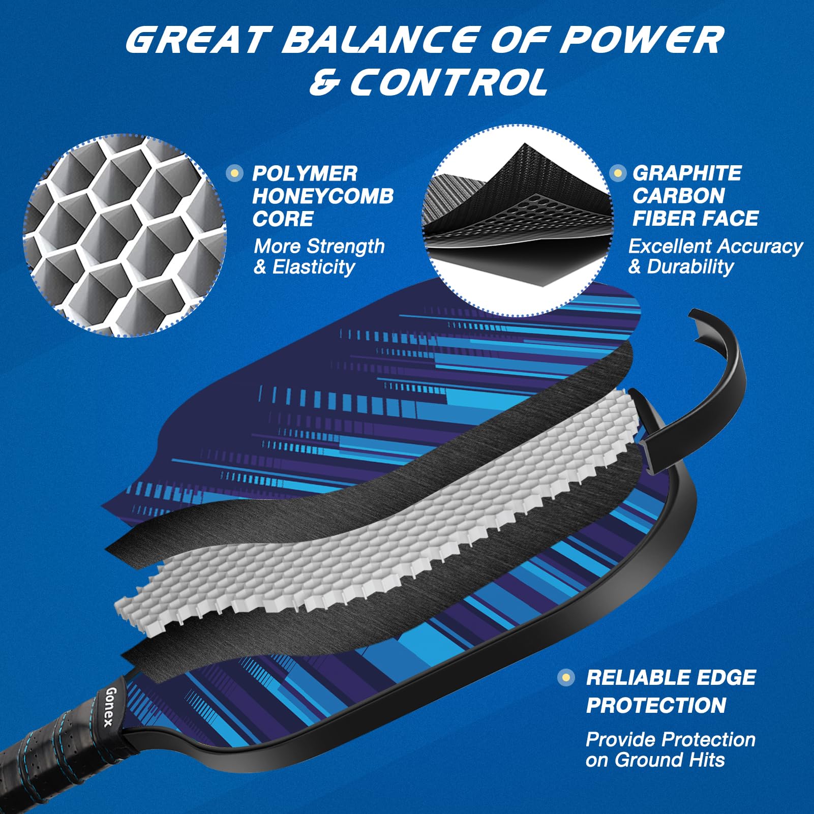 Foto 3 pulgar | Palas De Pickleball Gonex Graphite Aprobadas Por La Usapa, Juego De 2/4 - Venta Internacional.