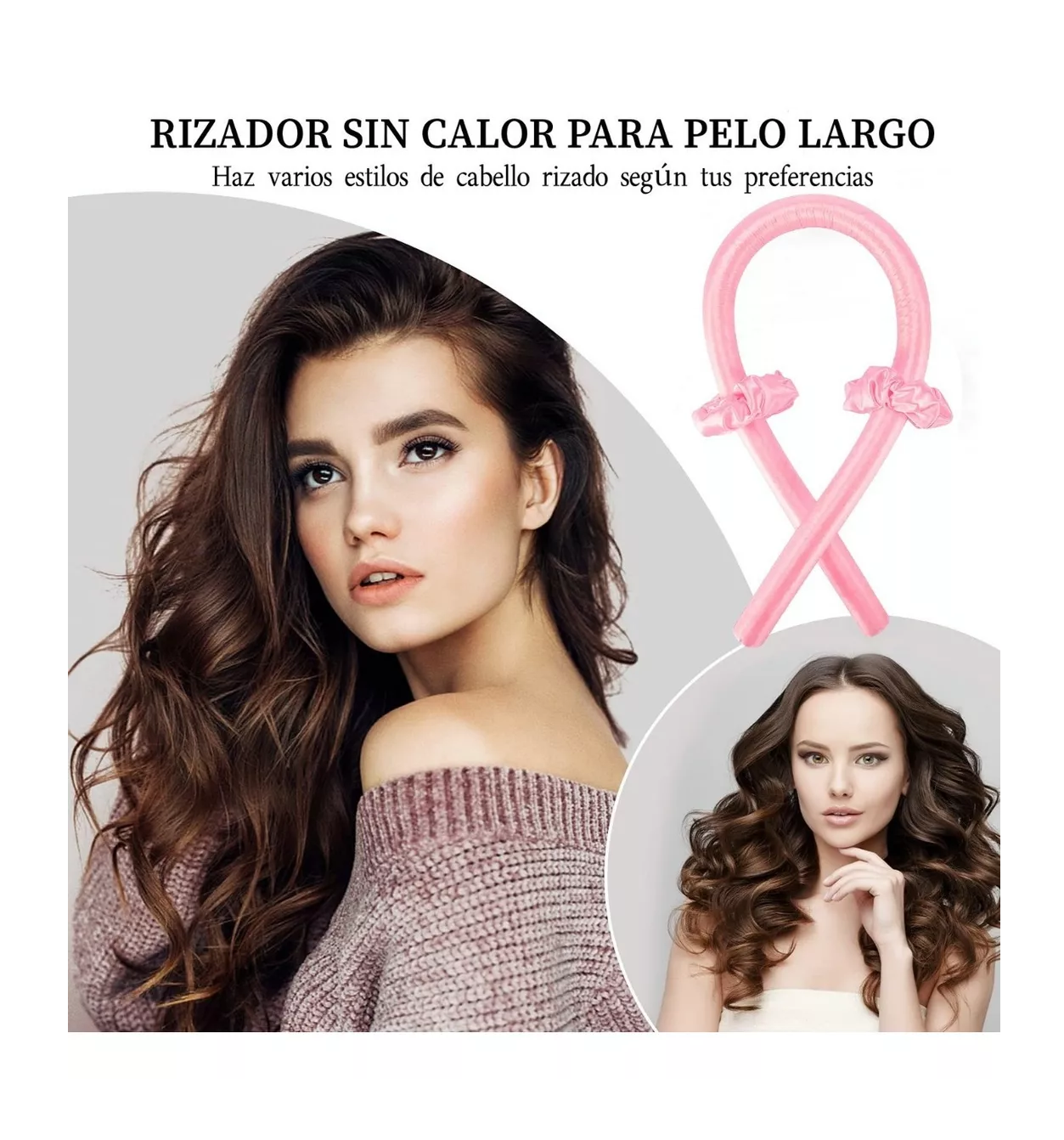 Foto 3 pulgar | Curly Ondas en Cabello rizos sin Calor Tubo + 2 Scrunchies Rosas Lab.G