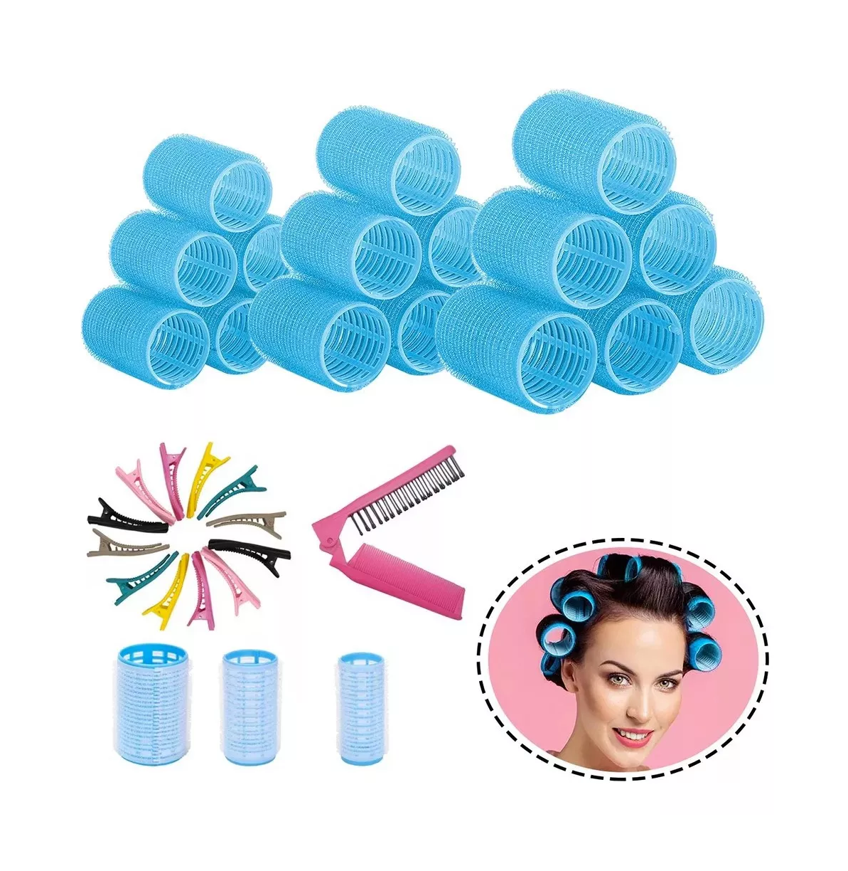 Foto 6 pulgar | Tubos De Rizadores De Pelo Plás Autoagarre Hair Rulo 49 Pzs, Azul