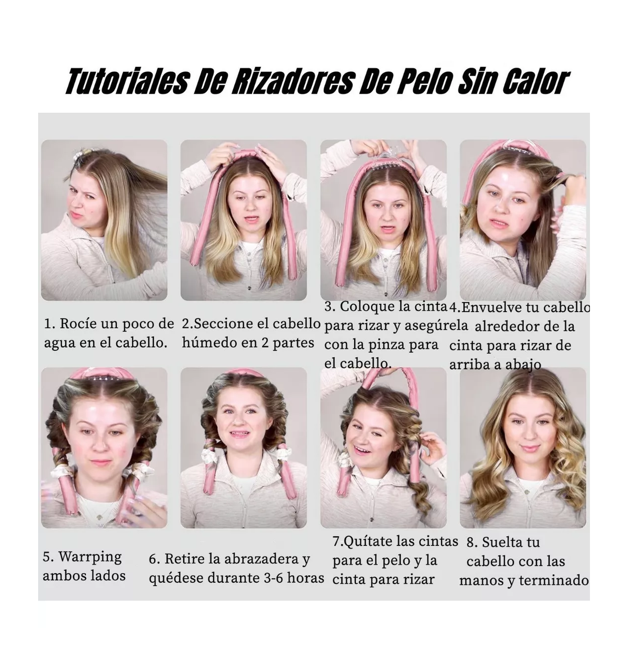 Foto 4 pulgar | Tubo Curly Ondas en Cabello sin Calor + 2 Scrunchies Belug Rosa