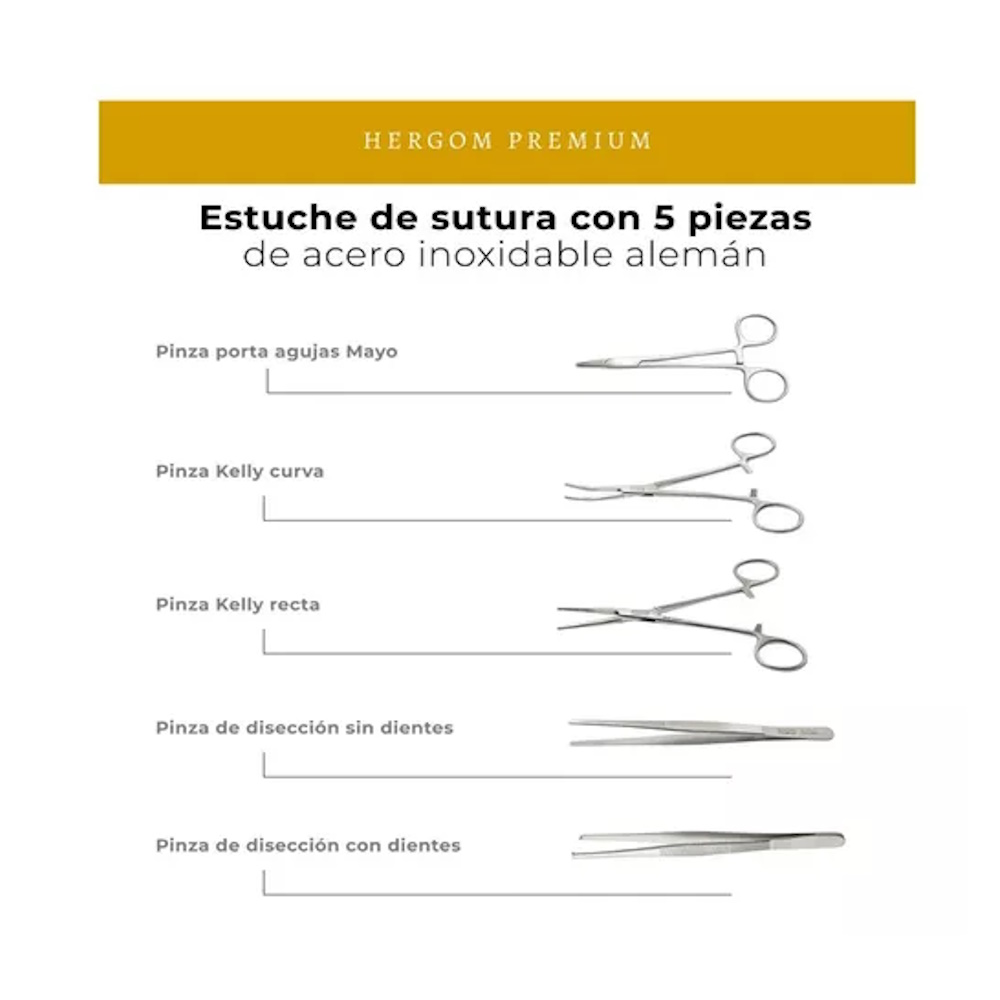Foto 3 pulgar | Set Sutura Instrumental Médico 5 Piezas Hergom Premium