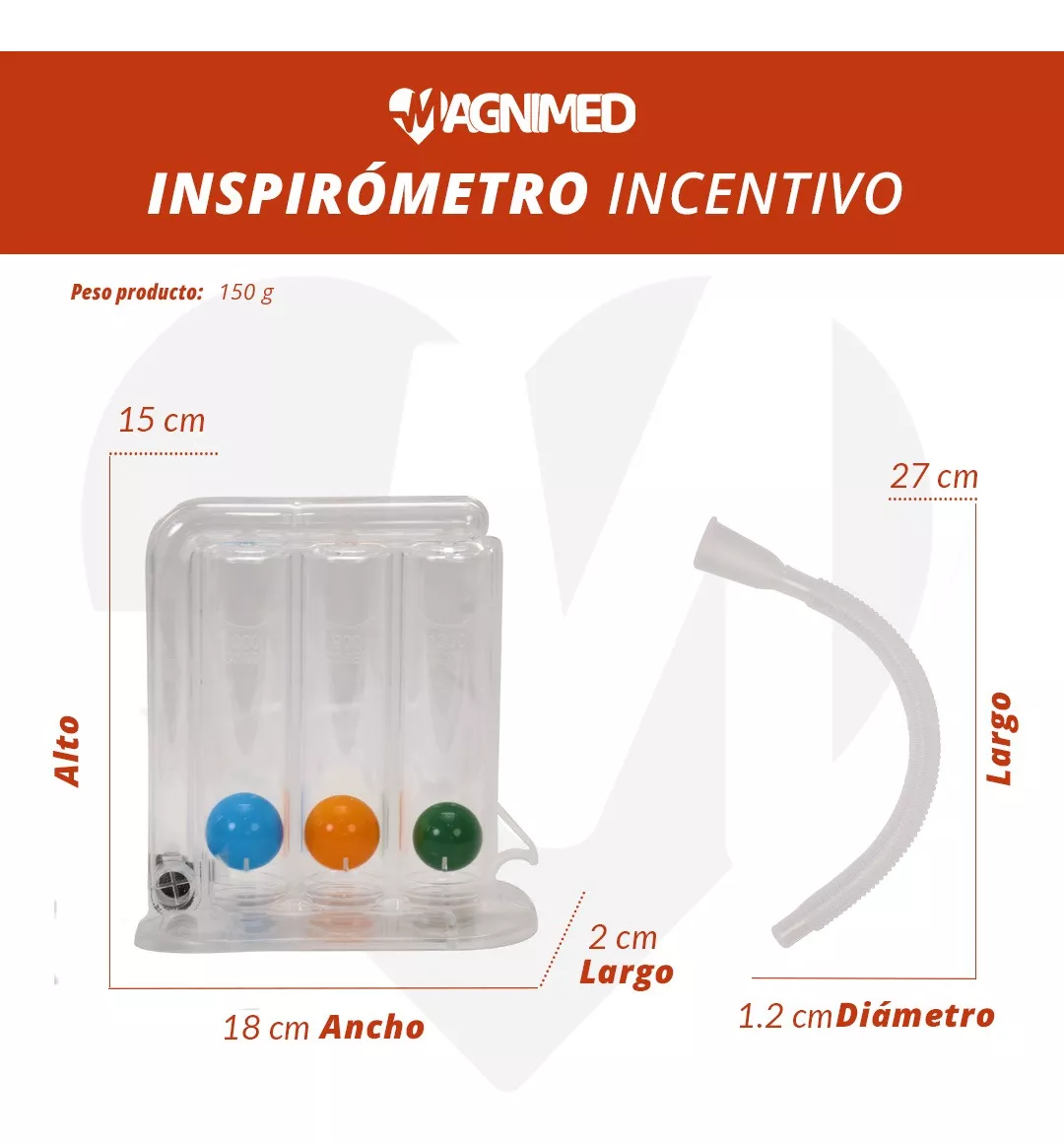 Foto 7 pulgar | Inspirómetro Incentivo Pulmonar Ejercitador Piezas