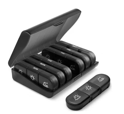 Pastillero Semanal Organizador de Pastillas Negro 3 Veces al Día