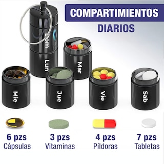 Foto 6 | Pastillero Semanal Portabs Hermético de Llavero en Español Negro