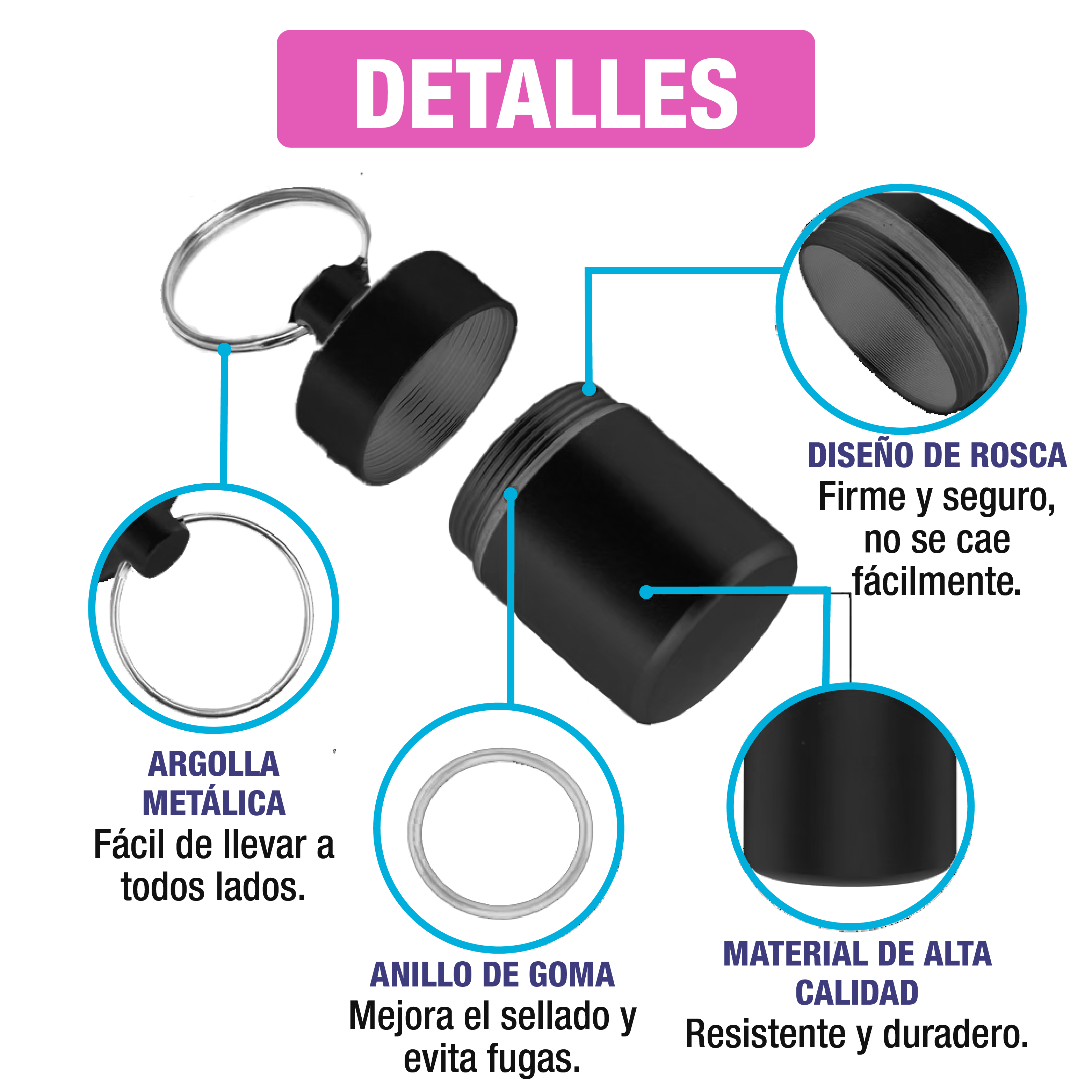 Foto 8 pulgar | Pastillero Semanal Portabs Hermético de Llavero en Español Negro