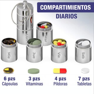 Foto 6 | Pastillero Semanal Portabs Hermético de Llavero en Español Plateado