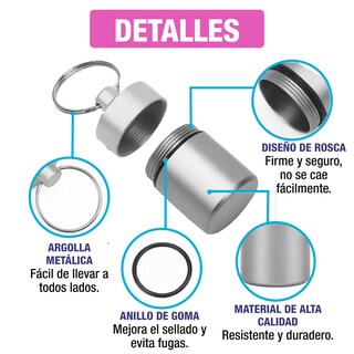 Foto 7 | Pastillero Semanal Portabs Hermético de Llavero en Español Plateado