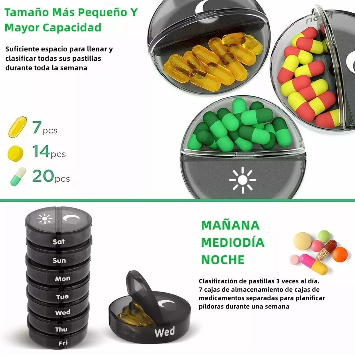 Foto 4 pulgar | Pastilleros Semanal Organizador De Píldora Portátil 2 Tomas  Eo Safe Imports Esi-15440 Negro