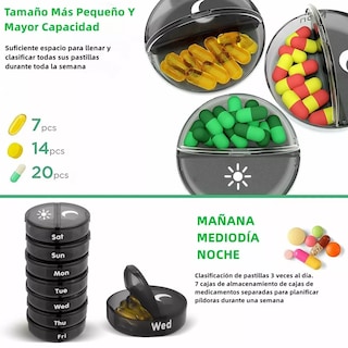 Foto 3 | Pastilleros Semanal Organizador De Píldora Portátil 2 Tomas Eo Safe Imports Esi-15440 Negro