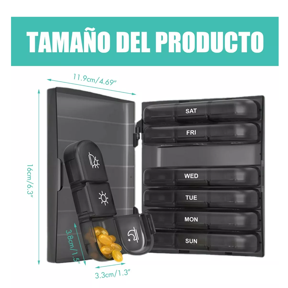 Foto 3 pulgar | Pastillero Semanal 3 Tomás Organizador  Eo Safe Imports Esi-15439 Negro