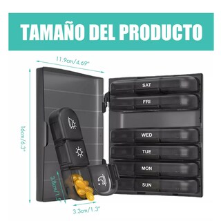 Foto 2 | Pastillero Semanal 3 Tomás Organizador Eo Safe Imports Esi-15439 Negro