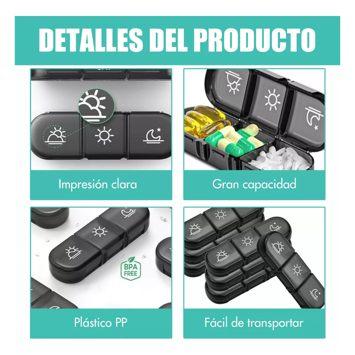 Foto 4 pulgar | Pastillero Semanal 3 Tomás Organizador  Eo Safe Imports Esi-15439 Negro