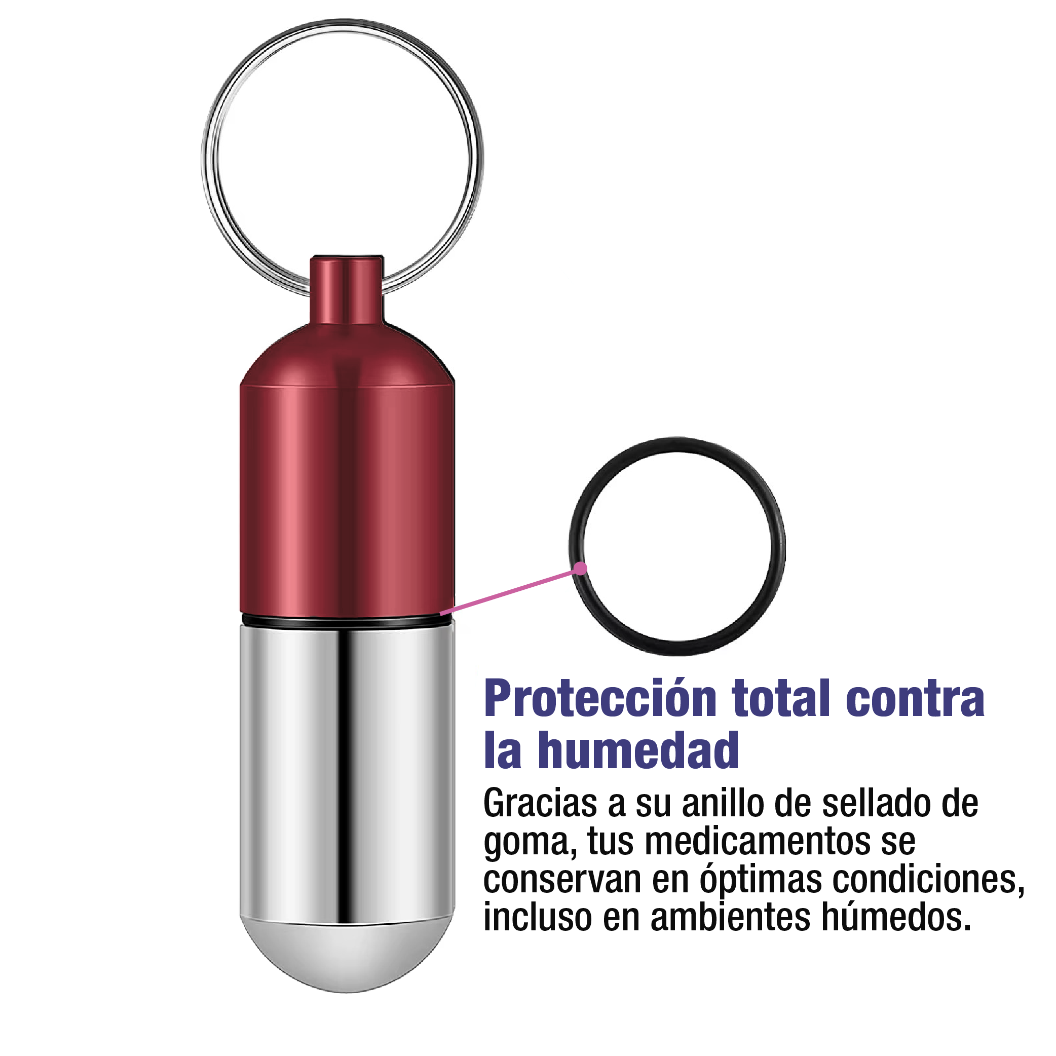 Foto 6 pulgar | Pastillero Grande Llavero Hermético De Aluminio Color Rojo