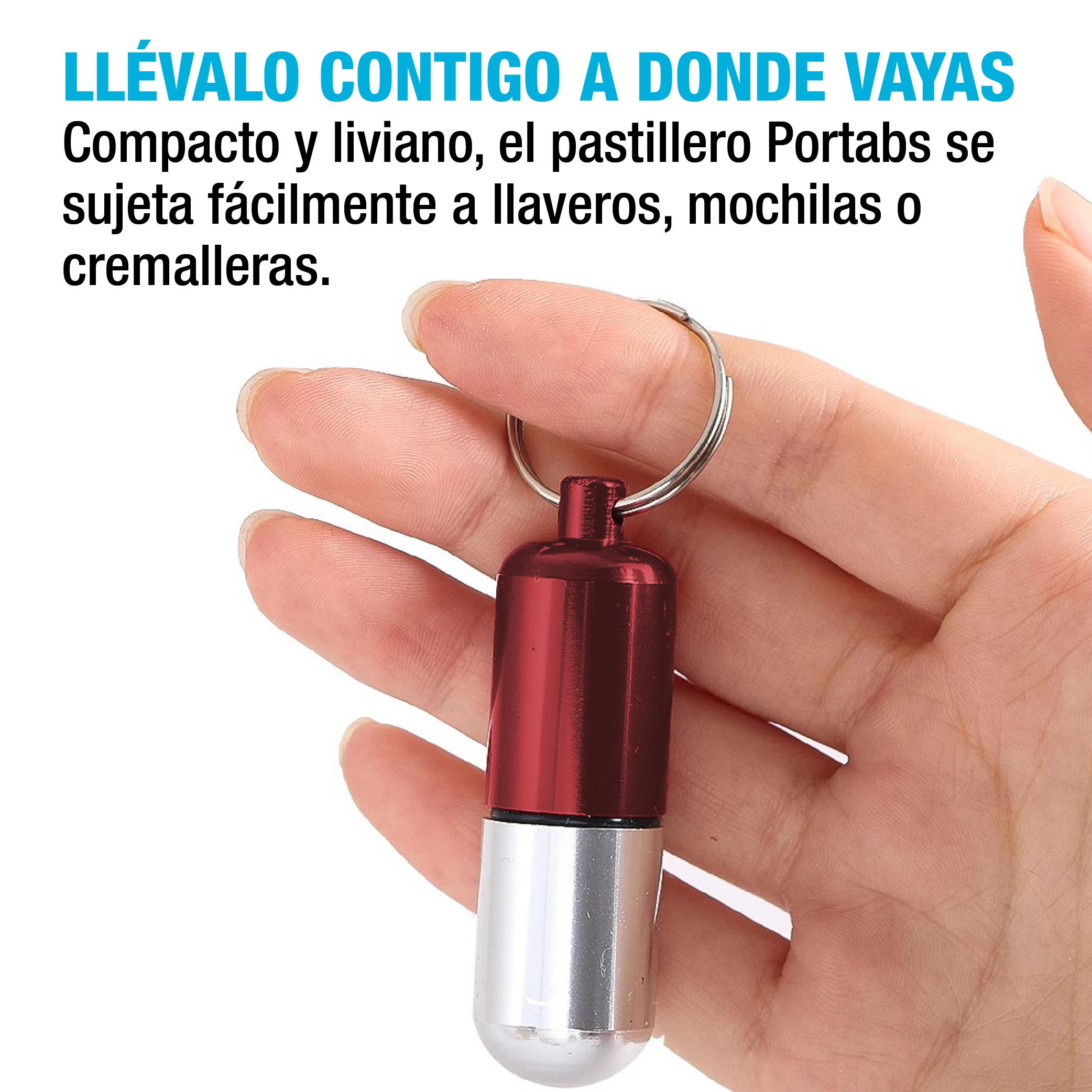 Foto 7 pulgar | Pastillero Grande Llavero Hermético De Aluminio Color Rojo