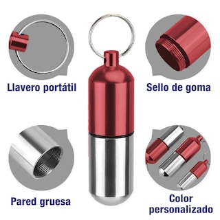 Foto 7 | Pastillero Grande Llavero Hermético De Aluminio Color Rojo