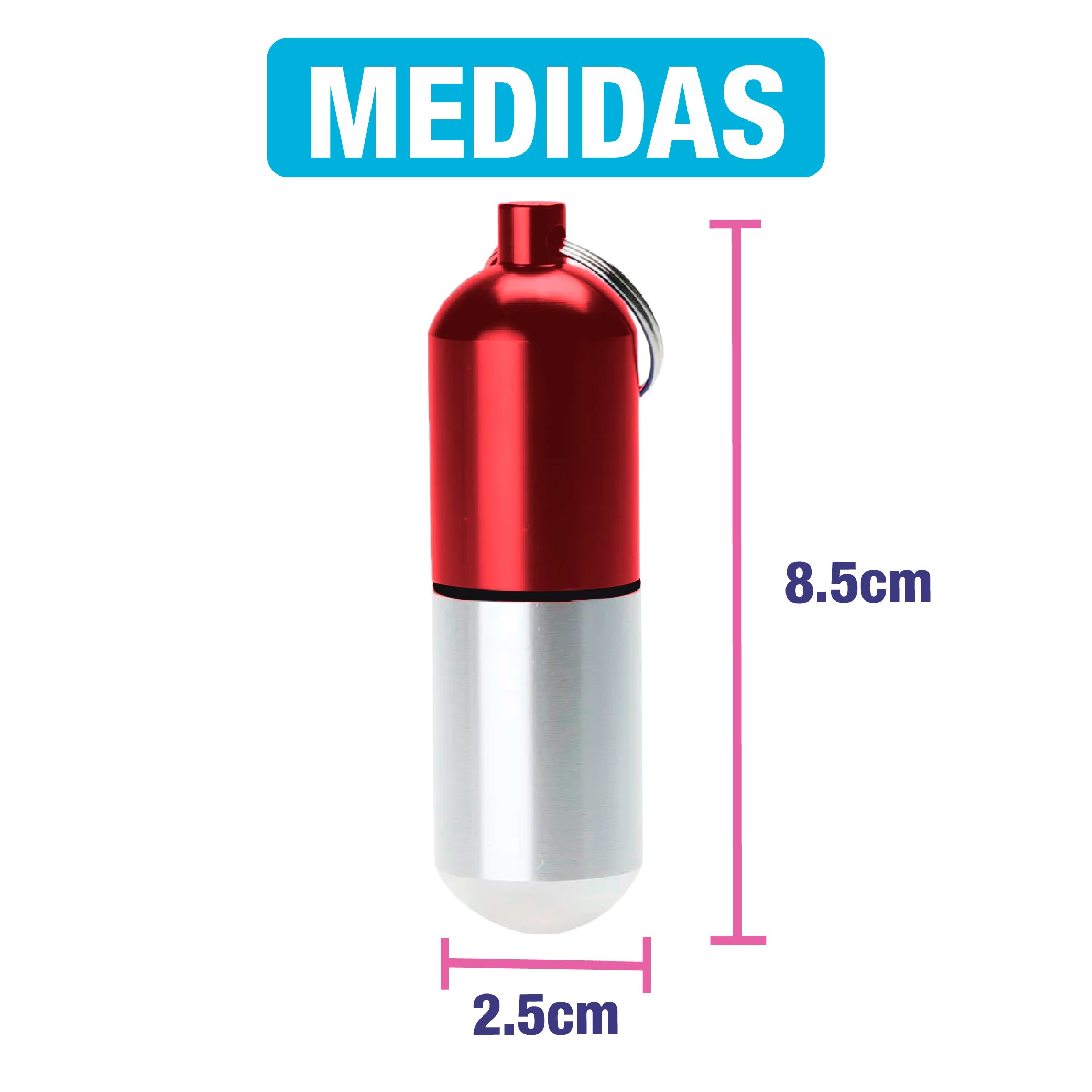 Foto 8 | Pastillero Grande Llavero Hermético De Aluminio Color Rojo