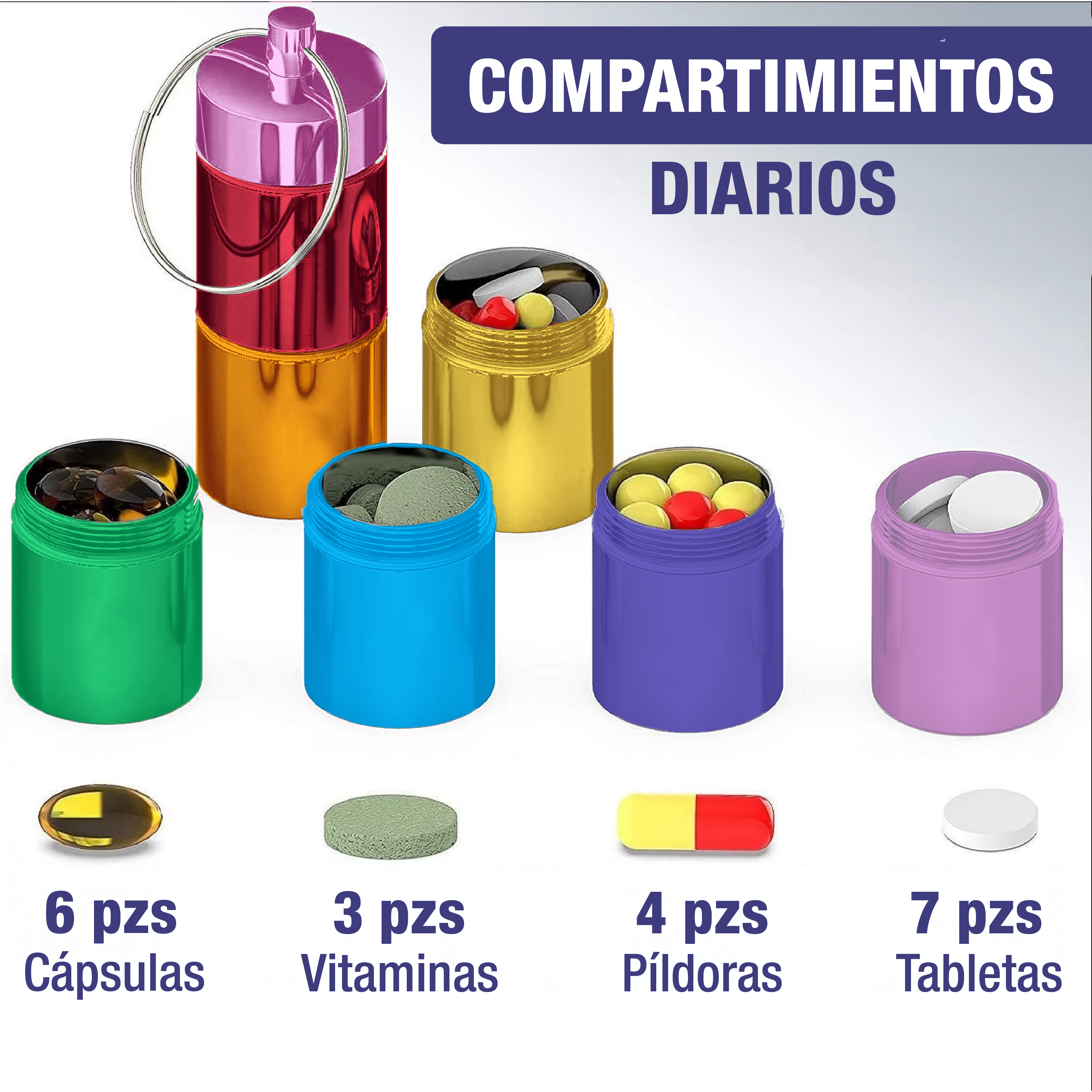 Foto 7 pulgar | Pastillero Semanal Hermético de Llavero en Español Arcoíris