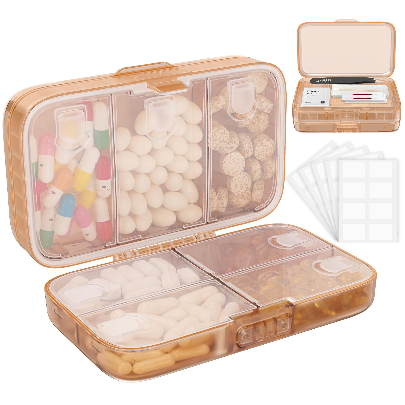 Organizador De Píldoras De Viaje Diario Fyy, Organizador Semanal De Píldoras, Marrón - Venta Internacional.
