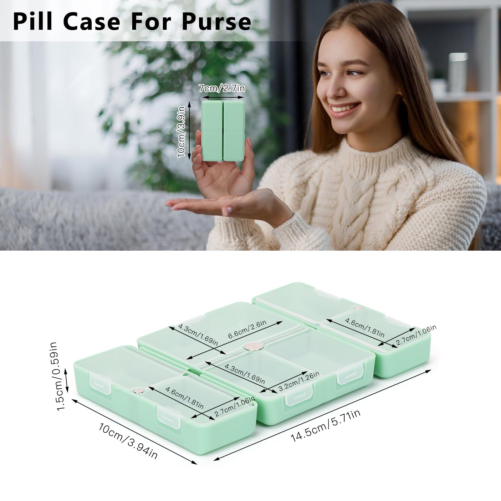 Foto 7 | Organizador De Pastillas Fyy Daily Con 7 Compartimentos, Portátil, Color Verde - Venta Internacional.