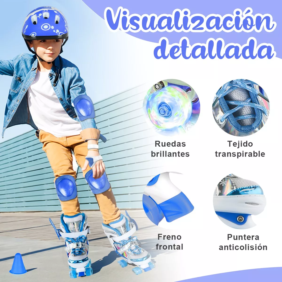 Foto 3 pulgar | Patines 4 Ruedas Talla Ajustable Niño Niña Luz Led Talla M Eo Safe Imports Esi-13066 Multicolor