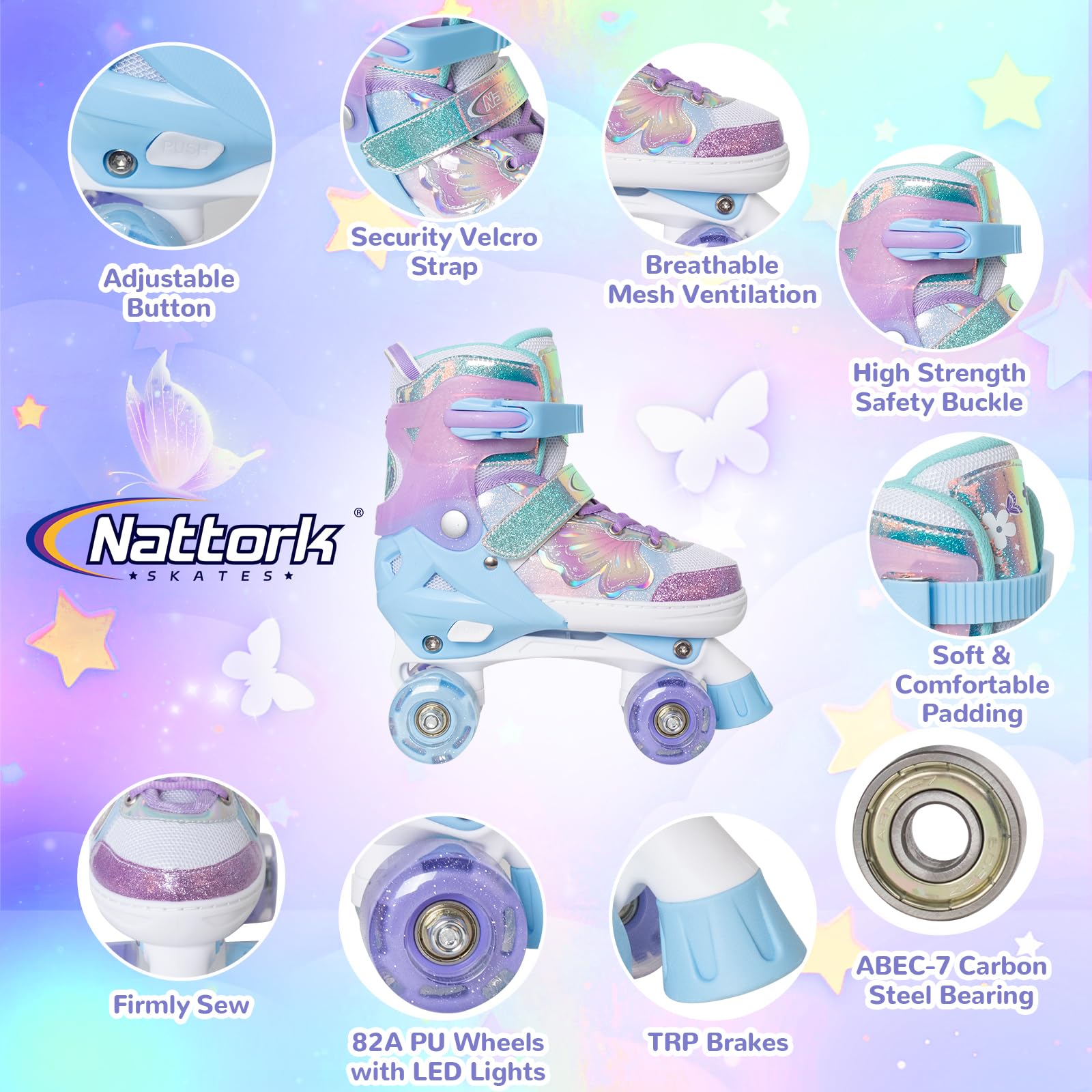 Foto 4 pulgar | Patines Nattork Purple Para Niños De 7 A 10 Años Con Ruedas Iluminadas - Venta Internacional.