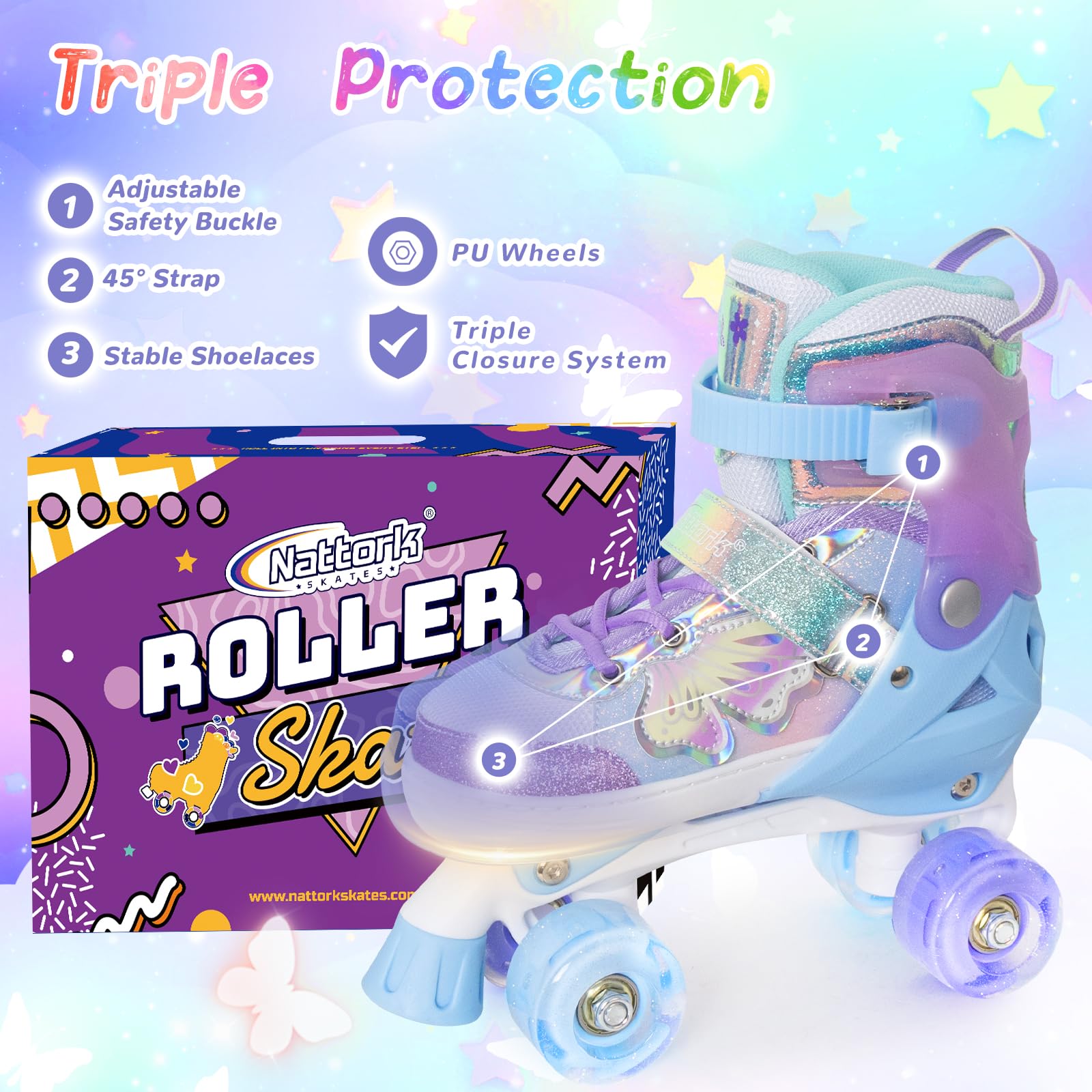 Foto 5 | Patines Nattork Purple Para Niños De 7 A 10 Años Con Ruedas Iluminadas - Venta Internacional.