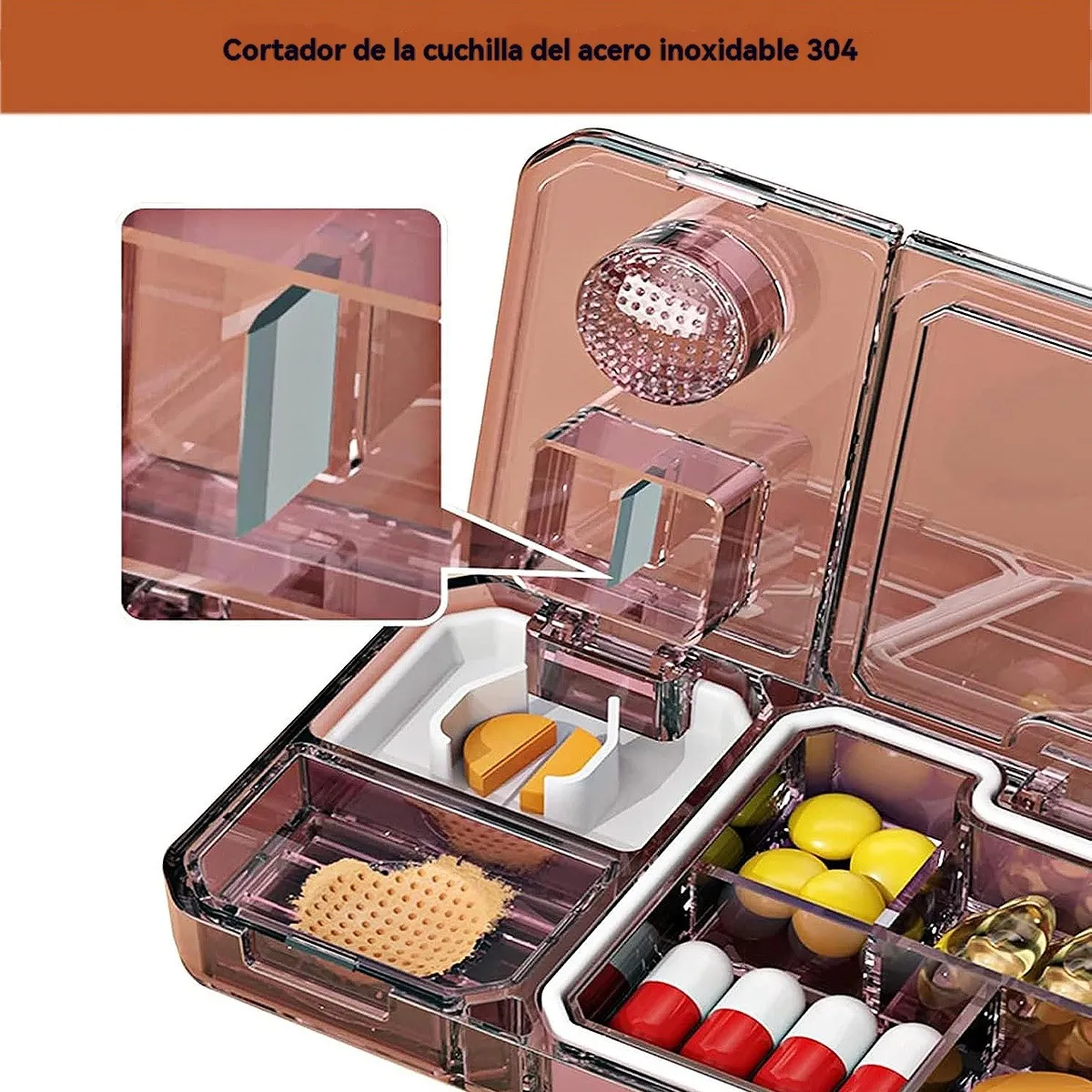 Foto 4 | Cortador De Pastillas  Lab.g Portátil Caja Almacenamiento Pastillas Cafe