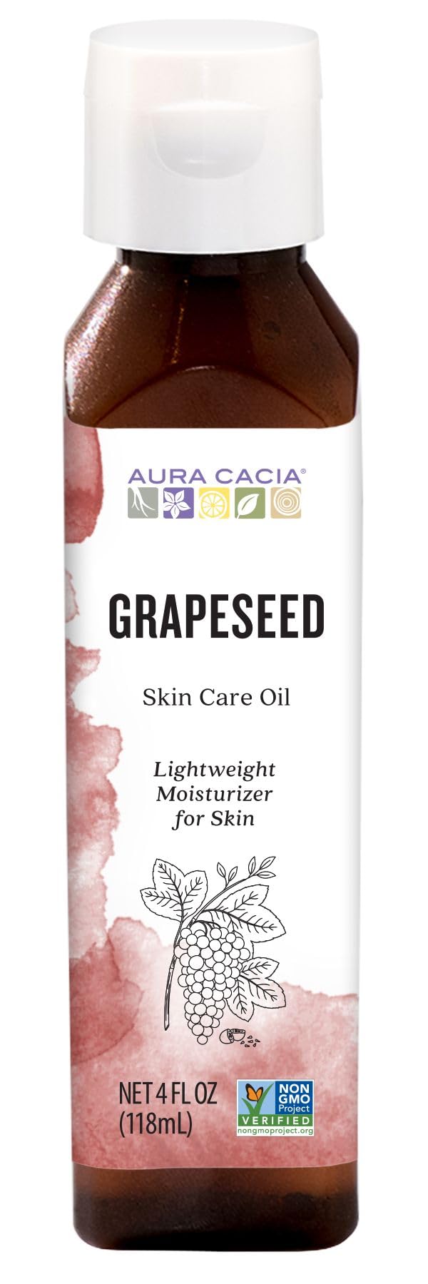Aceite Para El Cuidado De La Piel Aura Cacia Grapeseed, 118 Ml, Probado En Gc/ms