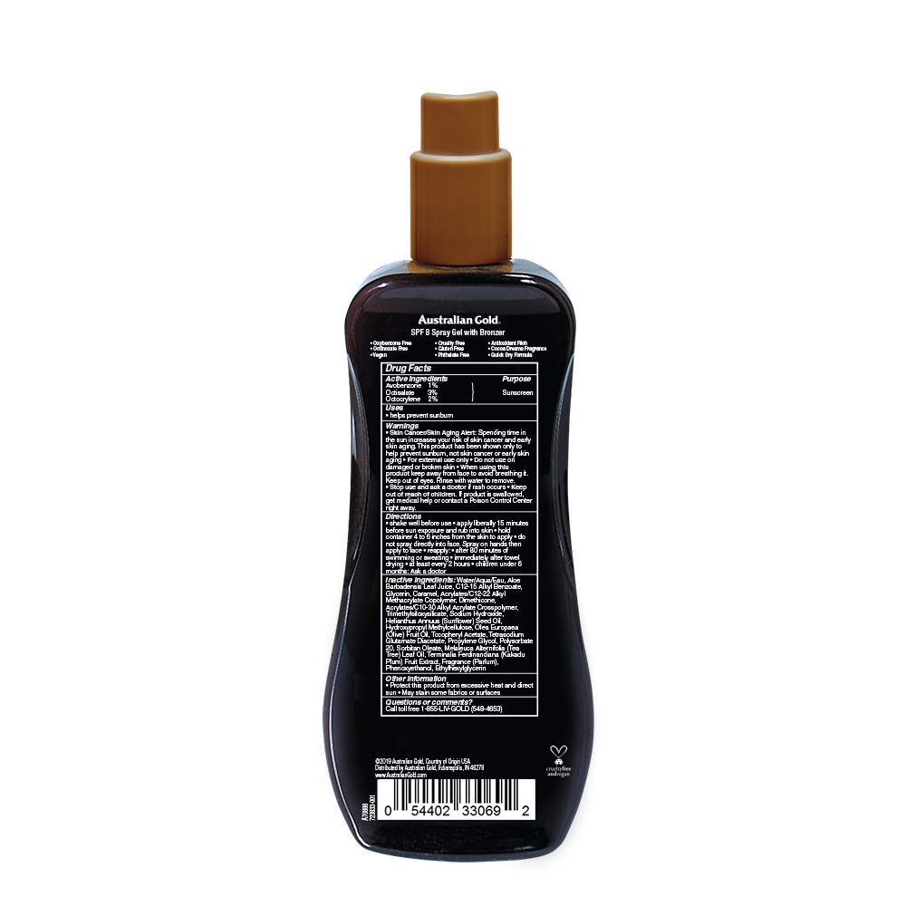Foto 3 pulgar | Gel De Protección Solar En Aerosol Australian Gold Spf 8 240 Ml Con Bronceador - Venta Internacional.
