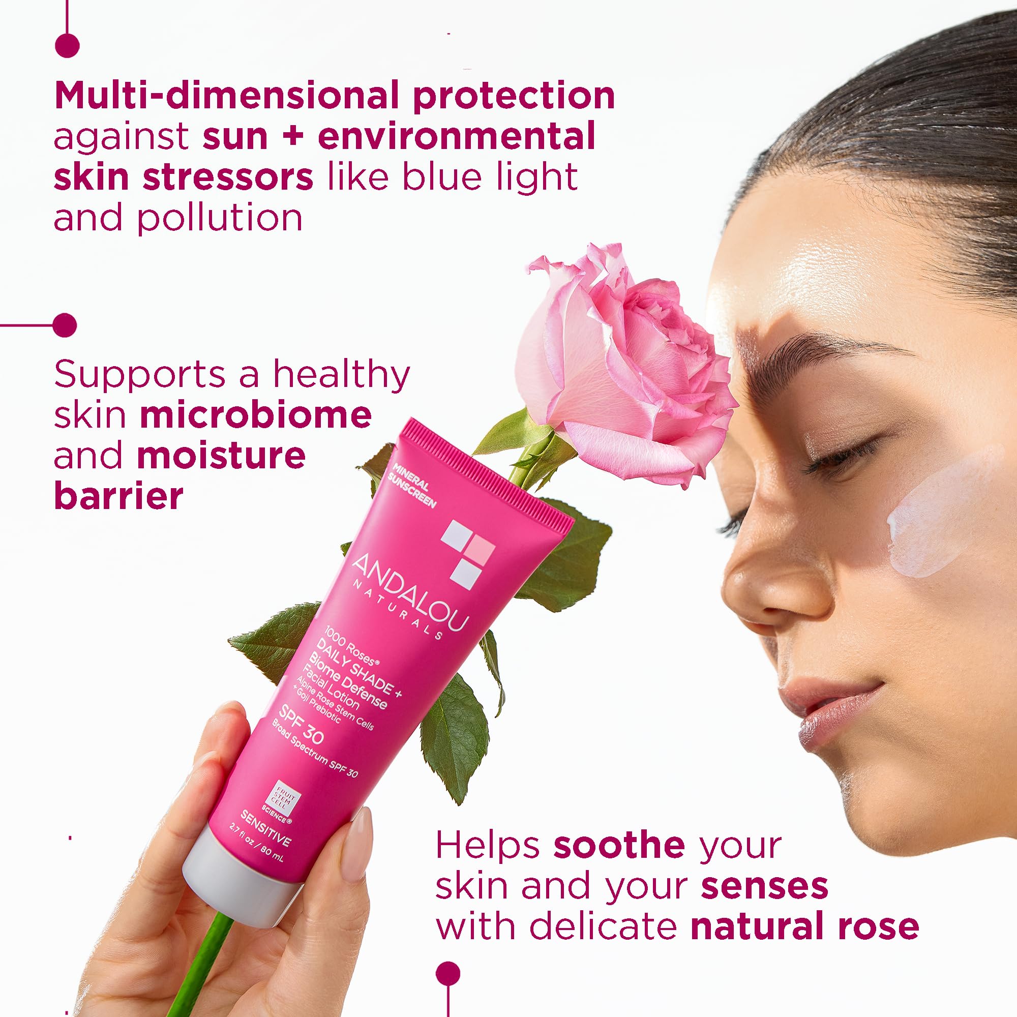 Foto 4 pulgar | Protector Solar Andalou Naturals 1000 Roses Spf 30 80 Ml Sensitive - Venta Internacional.