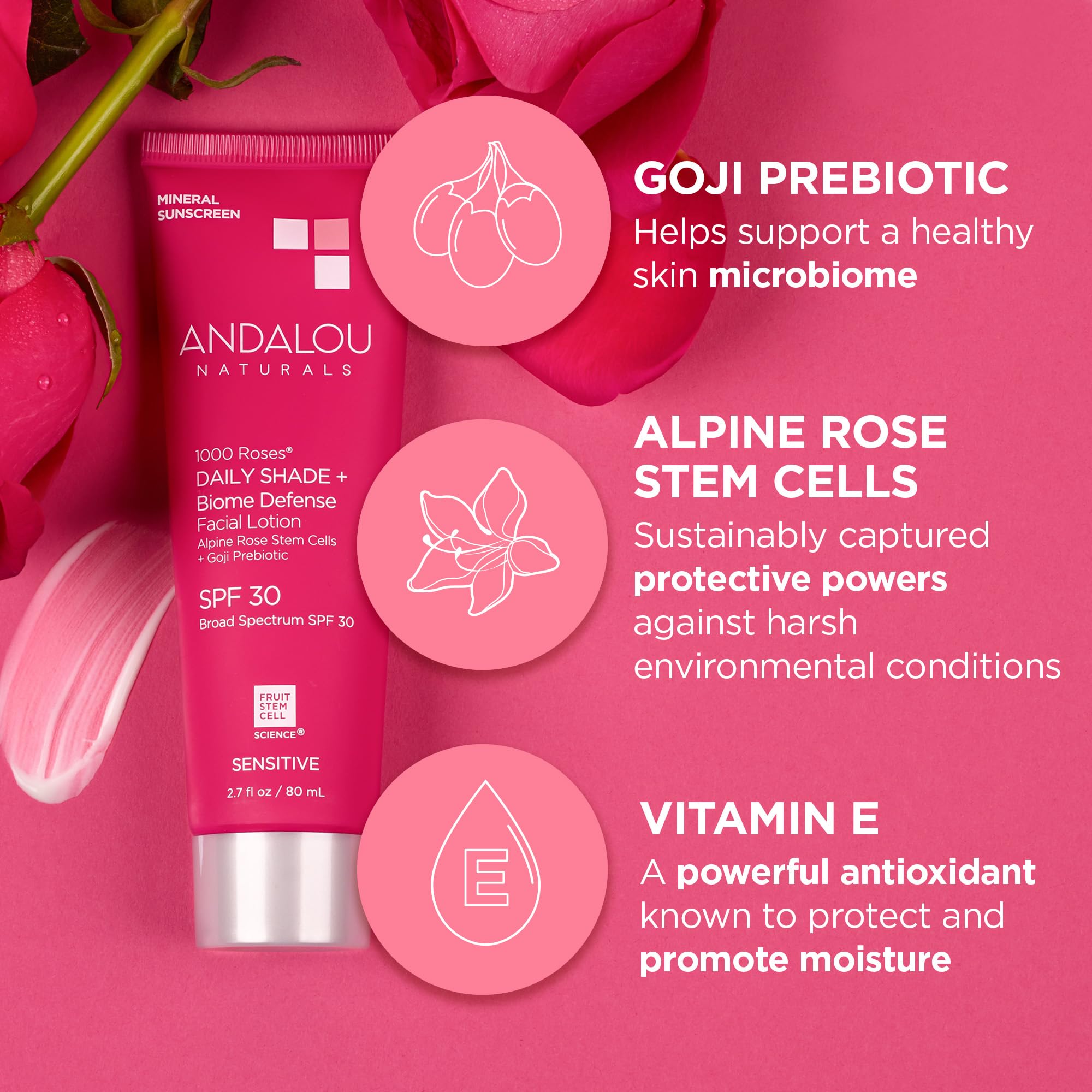 Foto 5 pulgar | Protector Solar Andalou Naturals 1000 Roses Spf 30 80 Ml Sensitive - Venta Internacional.