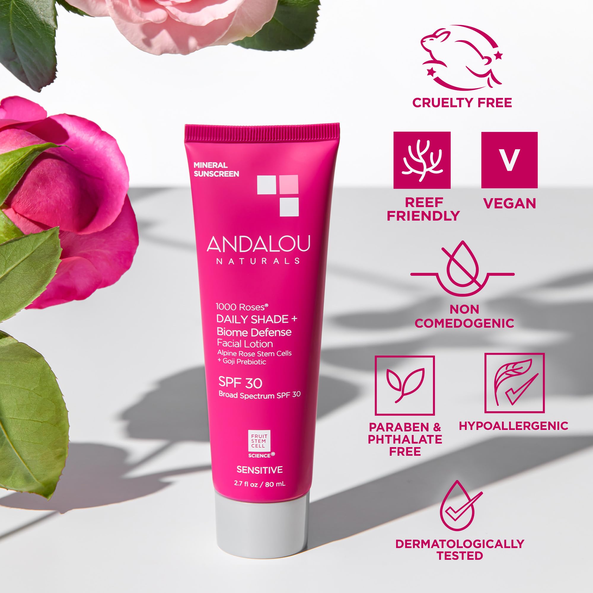 Foto 8 pulgar | Protector Solar Andalou Naturals 1000 Roses Spf 30 80 Ml Sensitive - Venta Internacional.